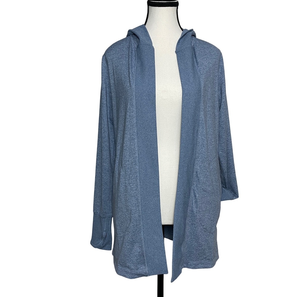 NEW Athleta Uptempo Wrap‎ Hooded Cardigan with Thumbhole Light Blue XXS Athletic